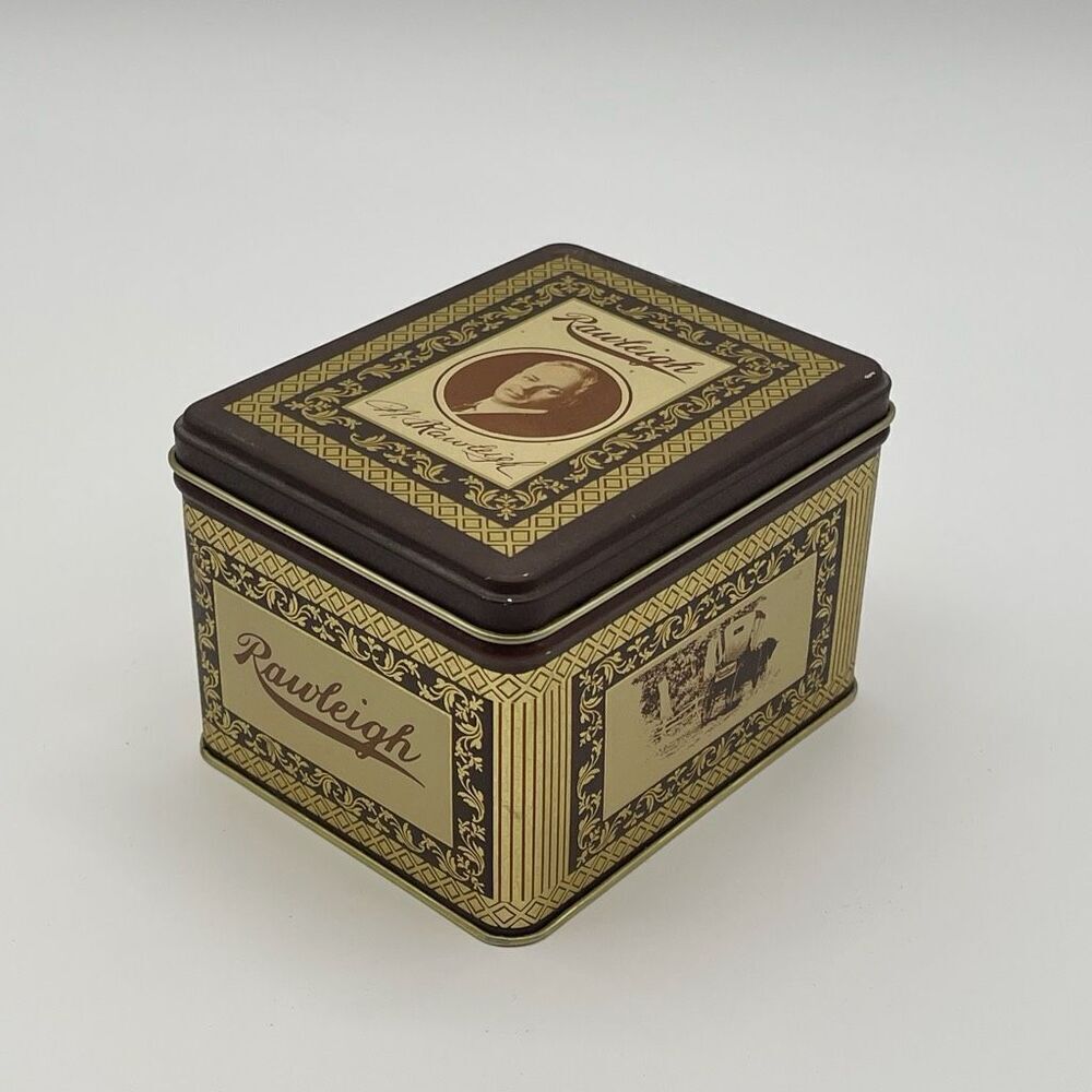 Vintage Candy Tin W.T. Rawleigh Brown Gold W/ Lid Metal‎ Storage Box Collectible